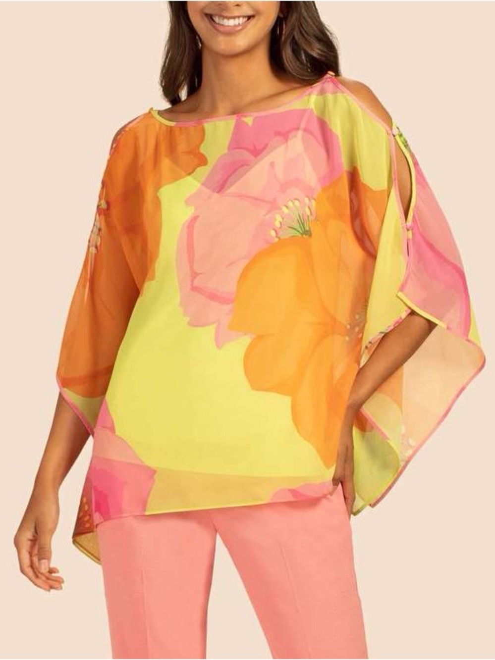 Trina Turk Ravishing Top Aurora Multi Neon Yellow Pink Floral Tropical XS/S